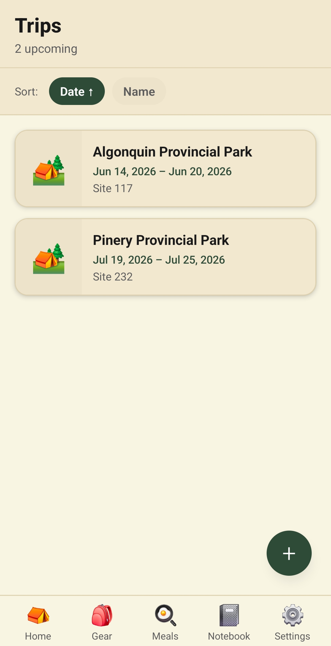 Trips screen